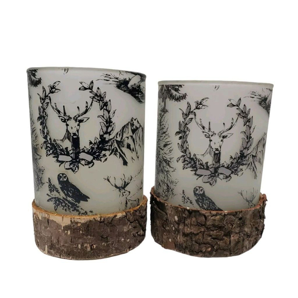 Debi lily Other - 2 Debi Lilly Rustic Frosted Glass Bark Candle Holders Deer cabin decor